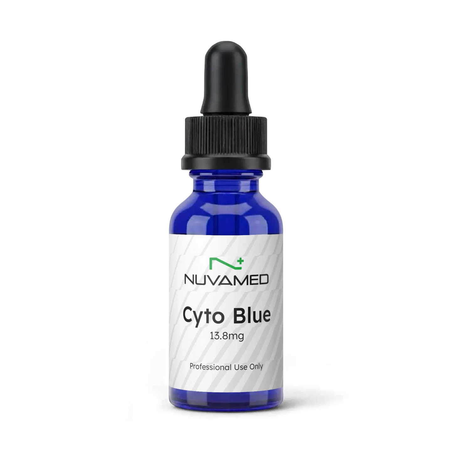 NuvaMed Cyto Blue 13.8 mg supplement bottle with dropper, mitochondrial support formula containing methylene blue and phosphatidylcholine